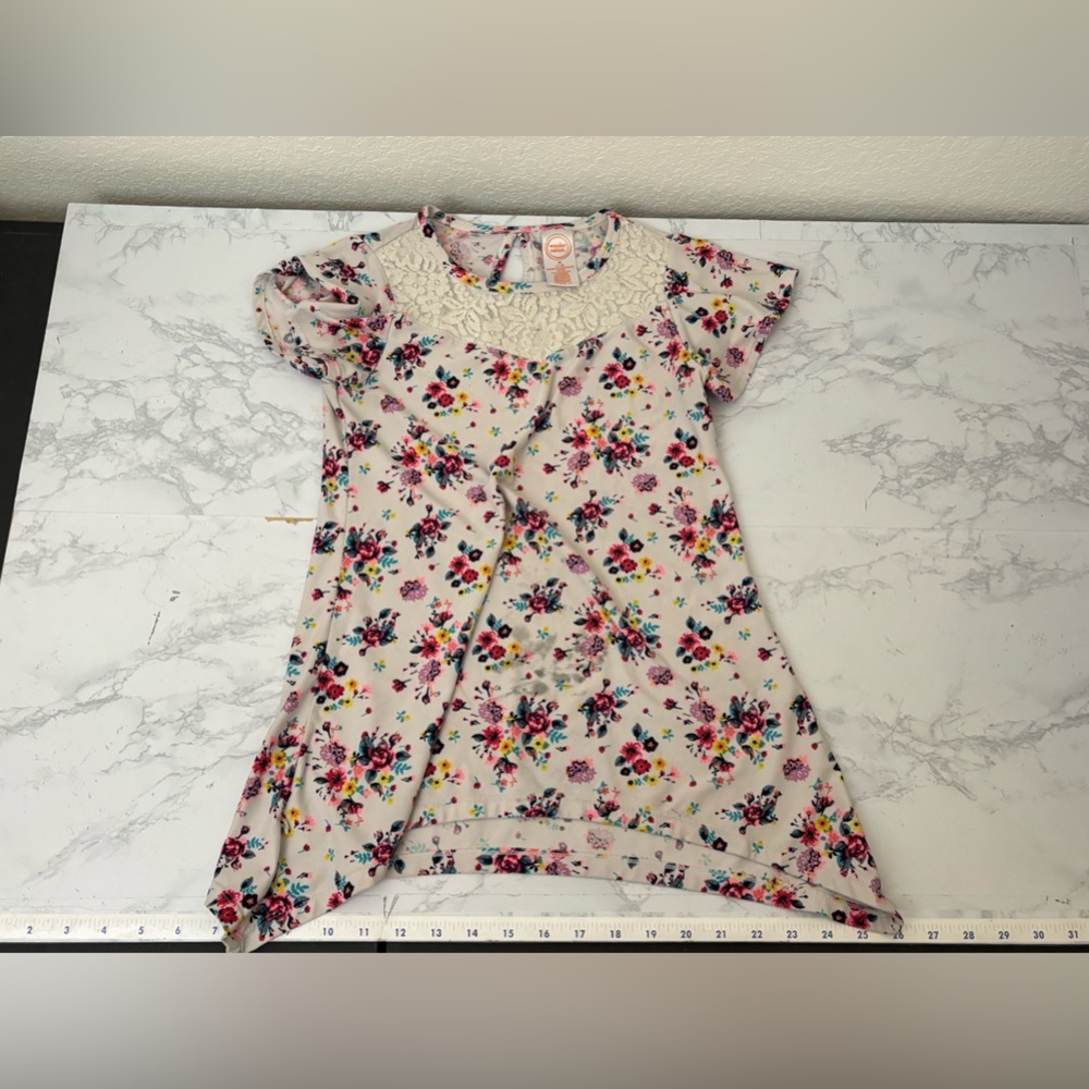 Wonder Nation Short Sleeve Dress Girls M 7-8 Crochet Lacey Floral Red​​